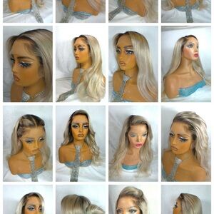 22 In Platinum Silver Blonde and Brown Root Human Hair Lace Wig Make a Offer!
